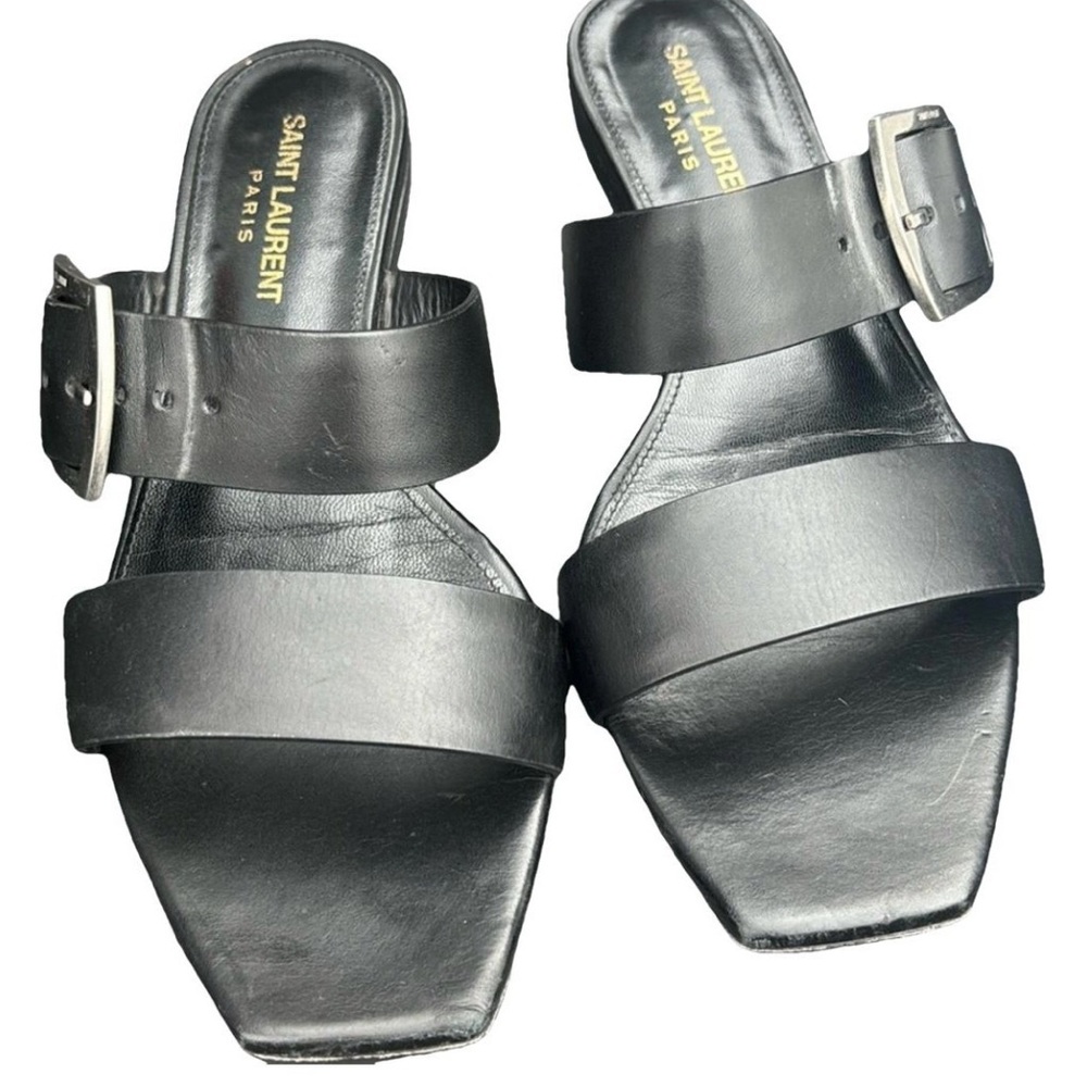 Saint Laurent Jodie Flat Leather Slide Sandal 37/7